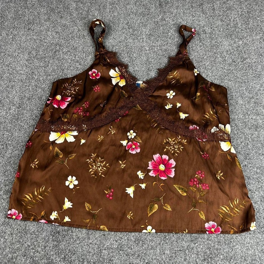 Old Navy Y2K fashion brown silky smooth floral lace cami top Size Medium